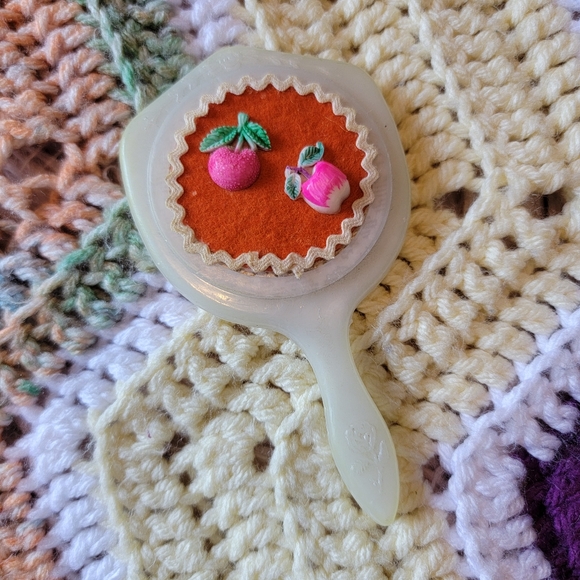 Vintage Plastic Handheld Mirror Apple & Cherry - Picture 2 of 11